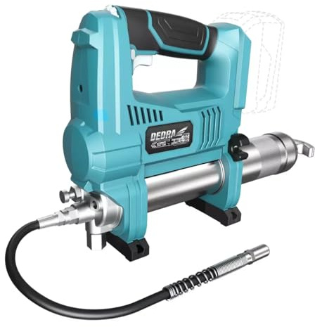 DEDRA Kabellose Schmierstoffgeber 690bar,18V effiziente Leistung 700 W, ergonomischer Griff, 473 ml, Schmierstoffbehälter, Schlauchhalterung, Regulierung der Schmierstoffmenge, ohne Akku und