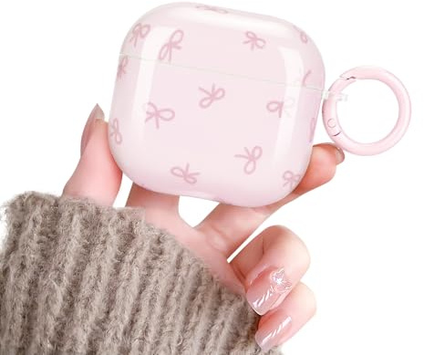 Newseego Case Compatible with AirPods 4th Generation Cute and Aesthetic Bow Print Pattern Design with Keychain for Girl Women Soft TPU Shockproof Protective Charging Pod Cover for AirPods 4 Gen-Pink