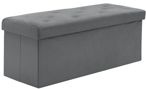 BRIAN & DANY Sitzbank mit Stauraum 110x 40x 40 cm, Faltbarer Sitzhocker Samtstoff Sitztruhen mit Deckel, Aufbewahrungsbox Zum Sitzen für Wohnzimmer Schlafzimmer Flur, Grau