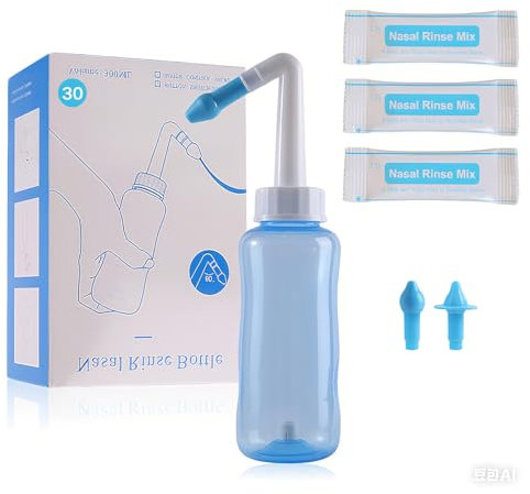 UYGTHI Nasendusche Set 300 Ml Mit 40 Nasenspül Salzpaketen Nasendusche Erwachsene Und Kinder Nasenspülung Mit Manueller Ventilsteuerung Für Effektive Nasenreinigung