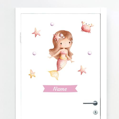 Türaufkleber mit Name Meerjungfrau #80 – Blasenfreie Anwendung, nachhaltig & PVC-frei – Türaufkleber personalisiert – Wandtattoo Kinderzimmer & Babyzimmer Deko – selbstklebende Wandsticker –