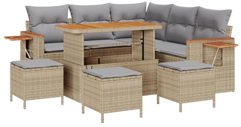 vidaXL 9-teiliges Garten-Sofa-Set mit Kissen in Beige und hellgrauem Poly-Rattan. Perfekt für draußen, ob auf dem Balkon oder der Terrasse. Stylisches und wetterfestes Design. Moderne Lounge-Möbel.