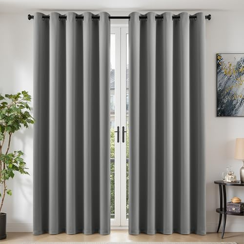 TOPICK Light Grey Blackout Curtains, 2 PCS Thermal Room Darkening W66 xL90 | Eyelet Thermal Insulated Room Darkening Curtains 90 Inch Drop, Soundproof Window Curtains, Soft-feel Triple-weave Fabric