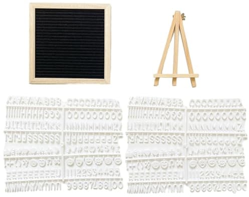 Toyhood Ensemble de tableau à lettres en feutre, 20 cm x 20 cm, tableau à lettres modifiable avec 340 lettres, support en bois, cadre à faire soi-même, panneau de message, tableau mémo menu, tableau