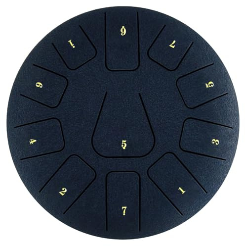 Flaroey 8 Inch Steel Tongue Drum, 11 Note Tambourine with Drumsticks and Finger Picks for Meditations Tambourine Instrument E