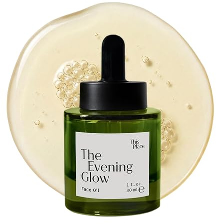 This Place The Evening Glow Nachtgesichtsöl, Revitalisierend, 30ml | Für die Nacht, Bakuchiol und Blauer Rainfarn mit Traubenkernöl und Jojobaöl, Beruhigend, Antioxidativ, Alle Hauttypen