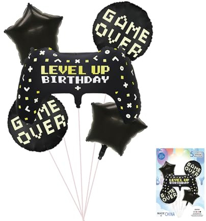 5 Stück XXL Gamer Ballon, Videospiel Geburtstag Deko Party Luftballon, Folienballon Happy Birthday 'Level Up', Ballons Gamer für Junge Geburtstag Spielthema Party Dekoration
