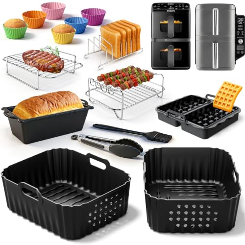 HLEIUKT Accessori Per Friggitrice Ad Aria Calda Philips Airfryer 4000 Series Stacked Dual Basket 10L, Accessori Per Philips NA460/NA462 10L, Stampi In Silicone, Inserto Per Pirofila