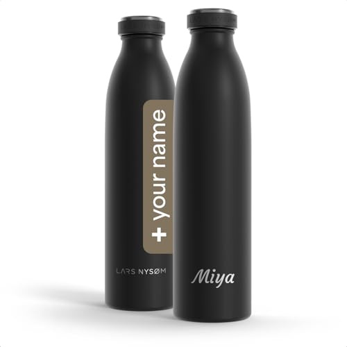 LARS NYSØM Personalisierte Edelstahl Trinkflasche 350ml, 500ml, 750ml, 1L, 1 5 liter | Thermosflasche Kohlensäure geeignet mit Gravur | Wasserflasche als Geschenk mit Namen (Carbon Black, 750ml)