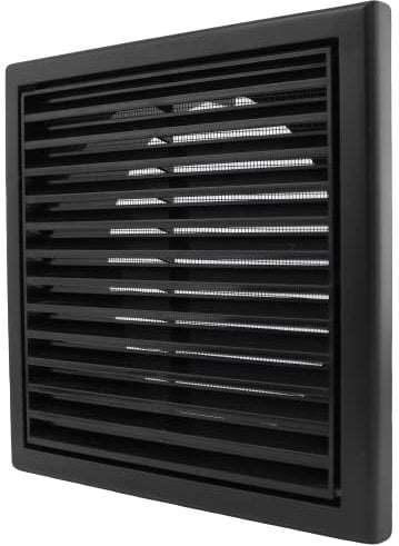 Blauberg Louvred Wall Vent 100mm - 4 inch rear spigot and 155mm external size Grille Black Ceiling Extractor Fan Bathroom Cover with Flyscreen Internal External Use