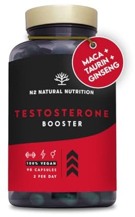 Maca, Zinc y Testosterona Hombre | Pre entreno, Potenciador Sexual Masculino con Ginseng, Tribulus Terrestris, Fenogreco, Rendimiento Muscular. 90 Cápsulas vegetales, Vegano.CE.N2 Natural Nutrition