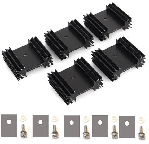 Easycargo To-220 Aluminium-Kühlkörper 25mmx34mmx12mm, TO220 Kühlkörper für die Kühlung von MOSFET SCR Power Voltage Regulator ICS (25x34x12mm) Anodized Black 5-Pack
