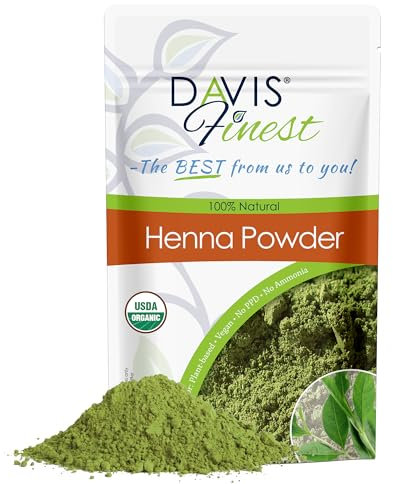 Tinta per capelli all'henné biologico Davis Finest 250 g, colore naturale per capelli, senza PPD, senza sostanze chimiche, vegana