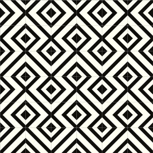 Geometric Black and White Cushioned Vinyl Flooring Sheet Lino Tile Effect Anti Slip Bathroom Kitchen Flooring 2m & 3m Width (Cairo, 2.5m x 2m)