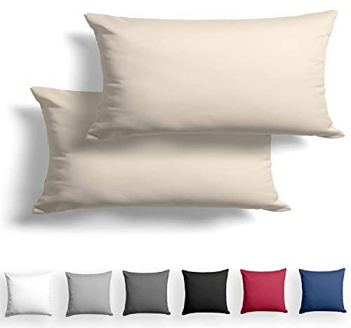 Alreya 2er-Set Mako Satin Kissenbezug 40 x 80 cm - 100% Baumwolle mit YKK Reißverschluss, Superweicher Kopfkissenbezug, Kissenhülle, Oeko-TEX® Standard Zertifiziert, Beige, nur Kissenbezug