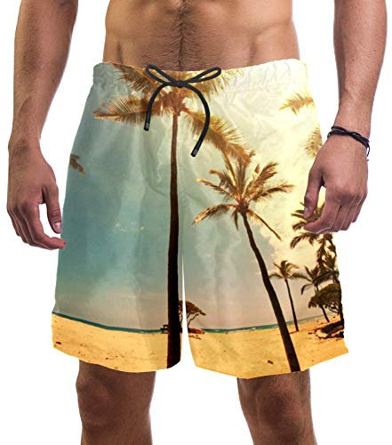 Eslifey, pantaloncini da spiaggia da uomo con palme, costume da bagno elastico Multi S