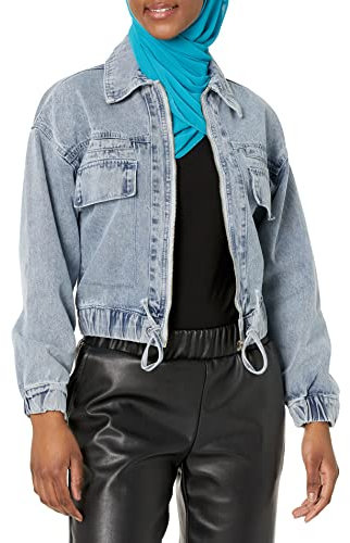 KENDALL + KYLIE Damen Croppedjacke mit Reißverschluss und Zwei Taschen Jacke, Säurewaschen, Blau, XX-Small