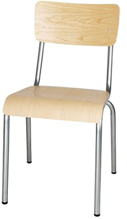 Bolero Cantina Beistellstühle mit Sitzpolster und Rückenlehne aus Holz (4 Stück), verzinkt, Sitzhöhe: 470 mm, Stahl & Eschenholz, FB946