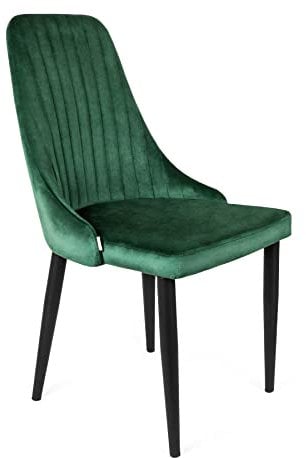 HOMLA Louis Veloursstuhl Wohnzimmerstuhl Esszimmerstuhl Polsterstuhl - Sessel mit Rückenlehne - Küchenstuhl mit Modischem Design - Schwarze Beine - Grün 45x45x90 cm