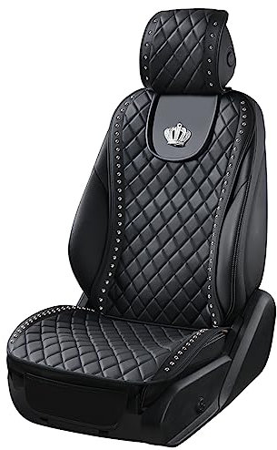 Carshaping Schwarz Universal-Autositzbezug, komplett umgeben von atmungsaktiver Krone, weiches Leder, Vordersitzkissen (1 x Kleiner Vordersitz)