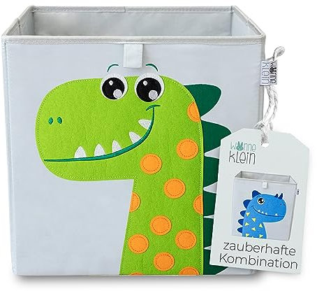 wonneklein Aufbewahrungsbox Kinder - 33x33x33 cm - Faltbare Spielzeugkiste mit Tiermotiv - Ordnungsbox für Kallax Regal - Kinderzimmer Aufbewahrung - Danny Dino