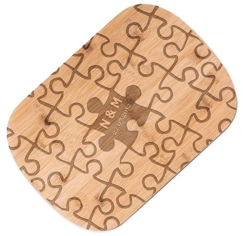 Maverton Bambusholzbrett mit Gravur - Schneidebrett aus Bambus - Küchenbrett - Größe: 35x25 cm - für Paare - zum Hochzeitstag - zur Hochzeit - zu Weihnachten - Puzzle