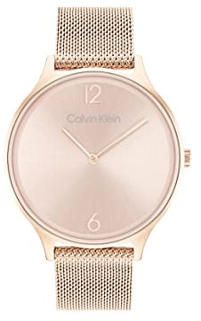 Calvin Klein Analog Quarzuhr für Damen Kollektion Timeless MESH 38MM mit Rotgoldfarbenes Edelstahl-Mesh-Gliederarmband - 25200002
