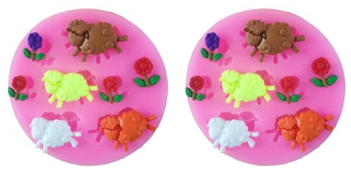 Silikon Fondant Formen Zwei Stück Schafe Blume Gras Kuchenform 3D Fondant Backen Silikonform Lamm Schokoladenform