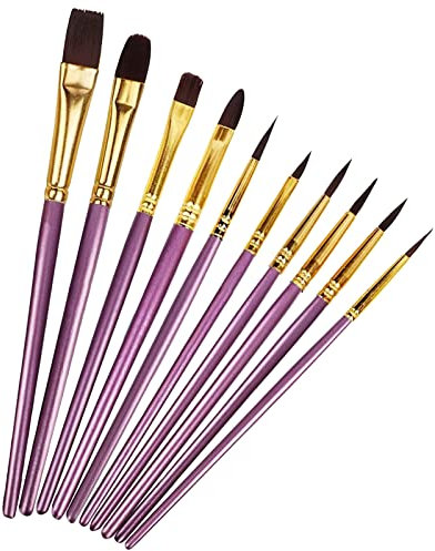 Paint Brushes, 10 Pcs Face Paint Brushes for Children Watercolor, Acrylic Gouache and Oil Painting Suitable for Decorations, Models, Figurines, Nail Art