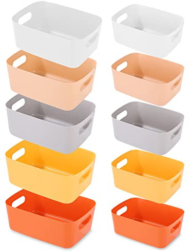 PERMUST 10 Stück Aufbewahrungskorb Kunststoff, Haushalt Aufbewahrungsboxen storage boxes mit Griff für Regale, Schubladen, Wäscheschrank Mehrere 5 Farben 2 Größen zur Schrank Organizer für Küche