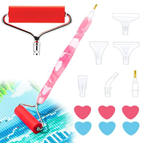 Sonsage 5D Diamant Malerei Zubehör Stiftset,DIY Painting Pen Werkzeuge, Drill Pen mit Gewinde Ersatz Stiftköpfen, Enthält 6 Stück Herzwachs, 1 Stück Roller, 6 Ersatzköpfe