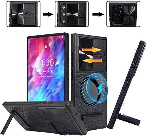 Woluki for Galaxy S23 Ultra Case Compatible with MagSafe, Built-in Slide Camera Cover, Versatile Metal Kickstand [3 Stand Ways] Military Grade Shockproof Phone Case for Samsung s23 Ultra 6.8 (Black)