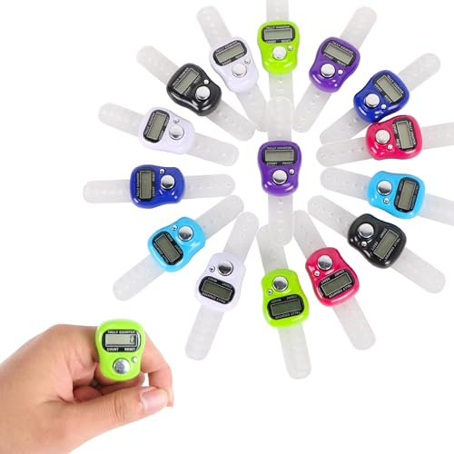 Zevmi 15er Set Maschenmarkierer Stricken Zikirmatik Handzähler: LED Reihenzähler Stricken Elektronischer Zähler Mini Fingerzähler für Strickarbeiten, Sport, Inventur, Marketing, Golf (7 Farben)