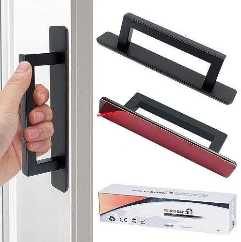 shuokang Selbstklebende Schrankgriffe 2 Stück Möbelgriffe, Edelstahl Schubladengriffe, Ohne Bohren Griff für Kleiderschrank, Küche, Schiebetür, Balkontür(Quadratisch, Schwarz)
