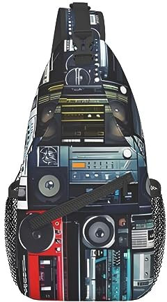 Gelbe Rose Gedruckt Kreuz Brust Tasche Reise Wandern Daypack Mini Umhängetasche Für Männer Frauen, Vintage Wand der Radio Boombox, One size
