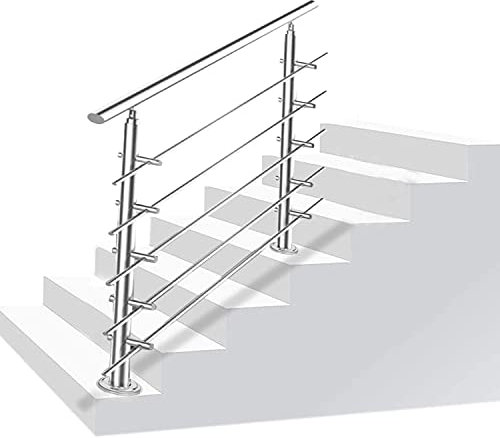 Daromigo Corrimano in acciaio inox, 180 cm, con 5 barre trasversali, corrimano regolabile, Ø 42 mm, ringhiera per scale in acciaio inox, per interni ed esterni, scale, balcone
