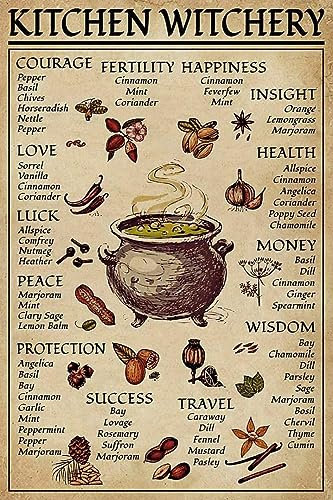 Ensound Vintage Metall Blechschild - Küche Gewürz und Kochen Kräuter Hexe - Blechschild Hexe Geschenke - 30x20 cm Wandschilder Wandbild