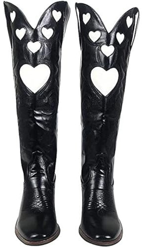 MJGkhiy Stivali Donna Gambale Curvy Texani Stivaletti Caldo Stringati Stivali Anfibi Stivali High Heel Comode Cowboy Boots Western Tronchetti Stivaletti Camperos Texani Alti Pelle
