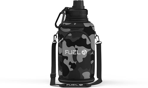 Fuel24 Carrier Sleeve for Stainless Steel Jug - 2,2L, 1.3L Style & Colour Options WATER BOTTLE NOT INCLUDED (Black Camo, 1.3L)