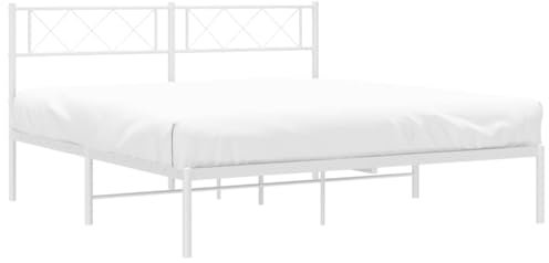 vidaXL Bettgestell, Bettrahmen mit Kopfteil Lattenrost, Metallbett Bett für Schlafzimmer, Doppelbett Gästebett, Metall Weiß 120x200cm