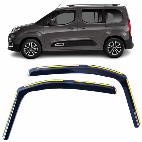 Set mit 2 Windabweisern, In-Kanal, kompatibel mit Peugeot Partner, Rifter, Opel Combo, Combo Life, Toyota Proace City, Citroen Berlingo 2018 bis 2024 Modelle, Seitenblenden, Fensterabweiser