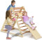 Climbing Frame for Toddlers, 2 in 1 Wooden Indoor Climbing Pikler Triangle Set with Ramp Ladder Slide, Baby Montessori Playground Jungle Gym Climber Toys for Kids (Natural)