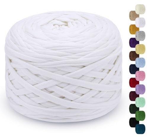 LEREATI 285g T-Shirt Garn Zum Häkeln für Körbe, Bändchengarn, Polyester Rope - Textilgarn für Häkelkorb, Taschen, Teppiche, Wandbehang, Makramee (Weiß)