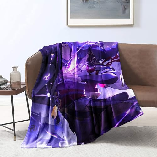 CHTLIFQ Decke Genshin Impact Raiden Shogun Bedruckte Überwurfdecke Bett Couch Sofa Herbst Winterdecken Decke für Erwachsene 31,5 x 47,3 Zoll Flanell (80 x 120 cm)