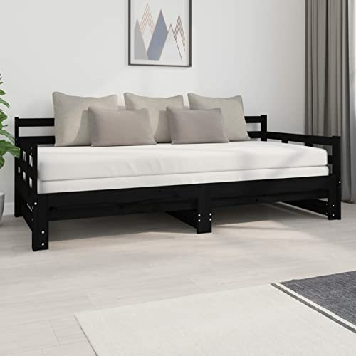 Chaduof Tagesbett Ausziehbar Schwarz Massivholz Kiefer 2X(90x200) cm, Schlafsofa, Daybed, Bettsofa, Sofa Bed, Sofabett, Schlafcouch, Jugendbett, Bettgestell, Bettcouch - 820376