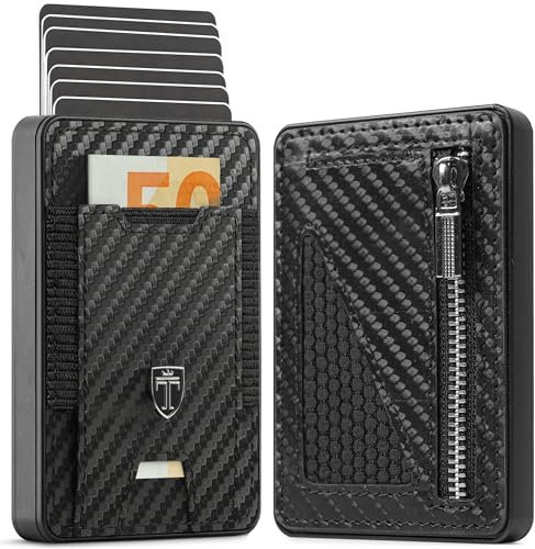 TRAVANDO SWYPE Aluminium Slim Wallet mit Münzfach - Carbon Geldbörse Herren Klein mit RFID Schutz - Kleiner Mini Geldbeutel Herren mit Geldklammer - Kartenetui mit Geldspange