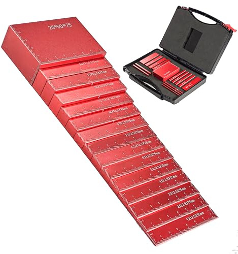 HFS(R) Setup Blocks Height Gauge Set Aluminum Alloy Setup Bars Kit for Table Saw Woodworking 15pcs Red Metric