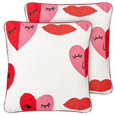 Beliani Dekokissen 2er Set Baumwolle rot/weiß abstraktes Muster 45 x 45 cm Periwinkle