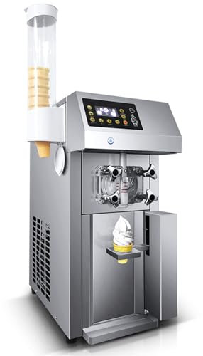 HLGKBY 1250W Commercial Soft Ice Cream Machine, 12L/H Stainless Steel Soft Serve Ice Cream Maker Automatic Compressor with LCD Panel for Restaurants Snack Bar