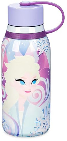 Disney Store Officiel Bouteille La Reine des Neiges en Acier Inoxydable, 325ml, Gourde Imprimée avec Couvercle Torsadé et Boucle de Transport Flexible